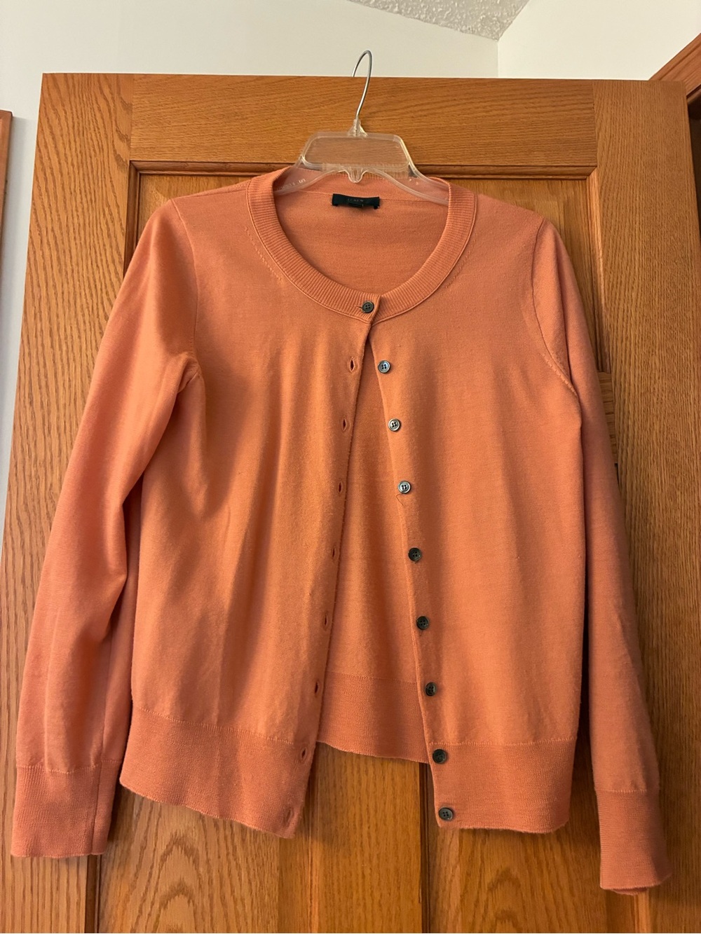 J. Crew Coral-Orange Crewneck Button Cardigan